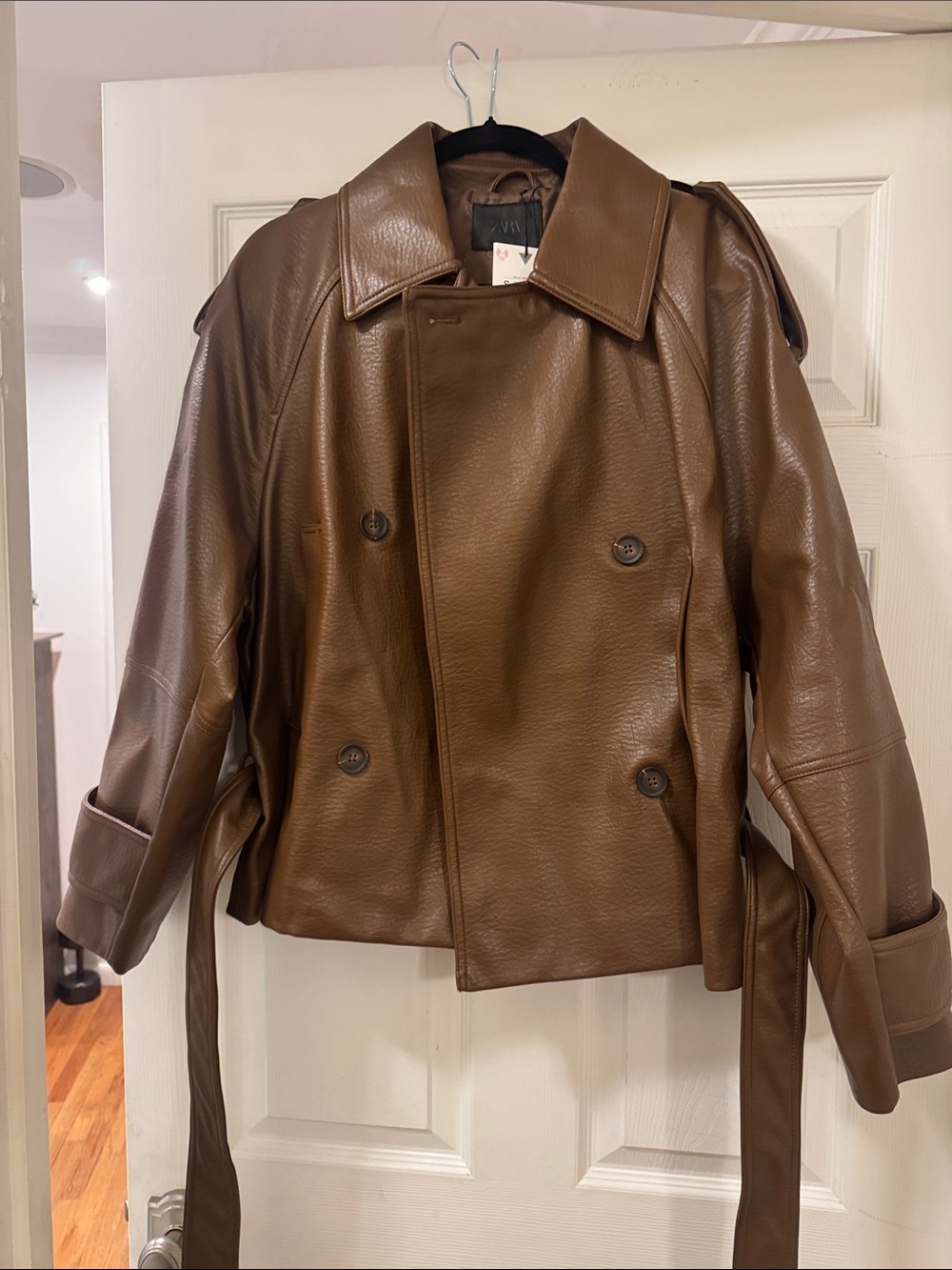 Zara Brown Faux Leather Trench Coat